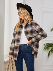 Plaid Collared Shirt Jacket - Flyclothing LLC