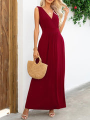 Surplice Neck Sleeveless Maxi Dress - Flyclothing LLC