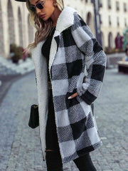 Plaid Open Front Coat with Pockets - Flyclothing LLC