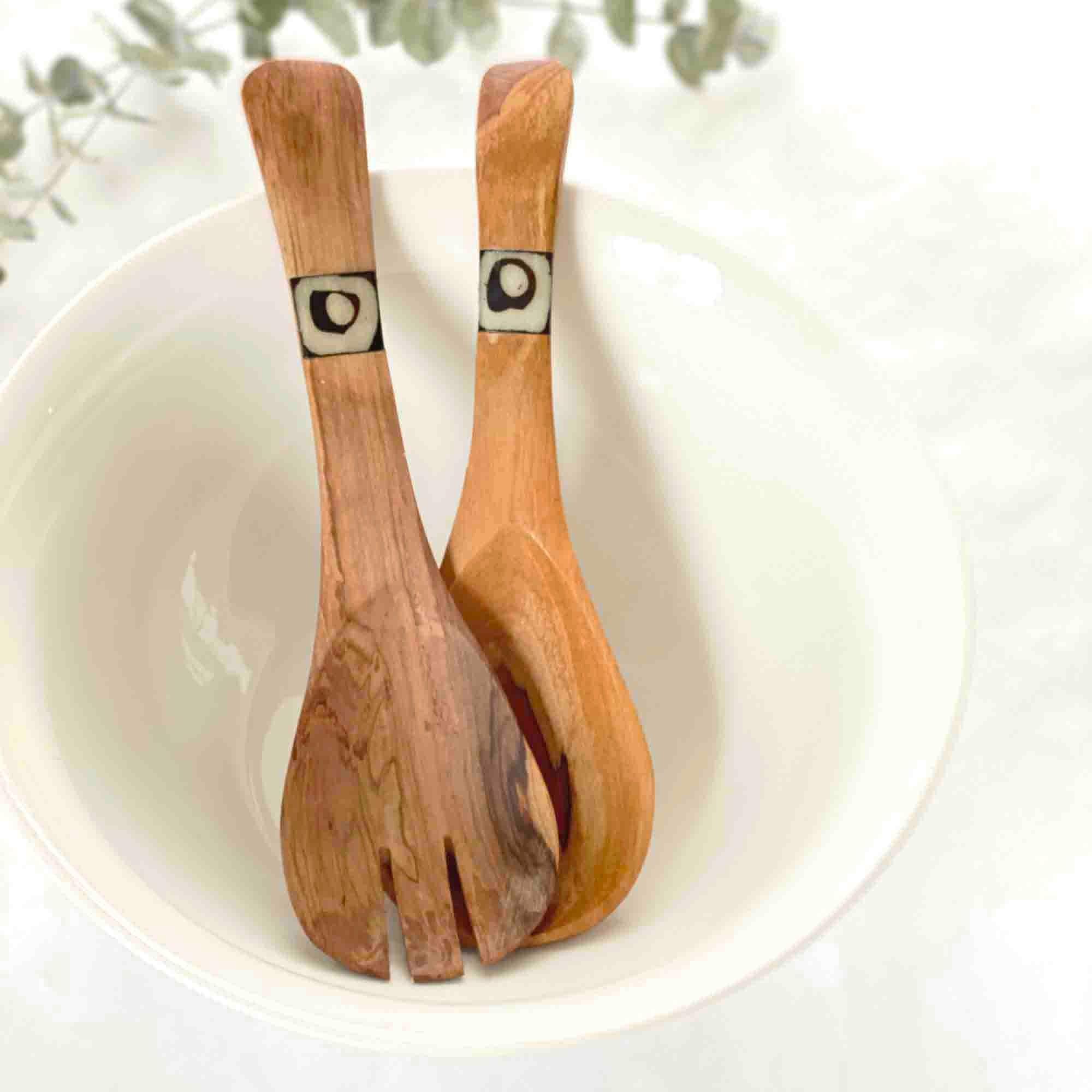 Olive Wood Serving Set, Small with Batik Inlay - Jedando