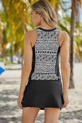 Geometric Print Color Block Swim Top and Skirt Set - Flyclothing LLC