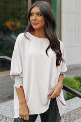 Round Neck Dolman Sleeve Textured Blouse - Flyclothing LLC