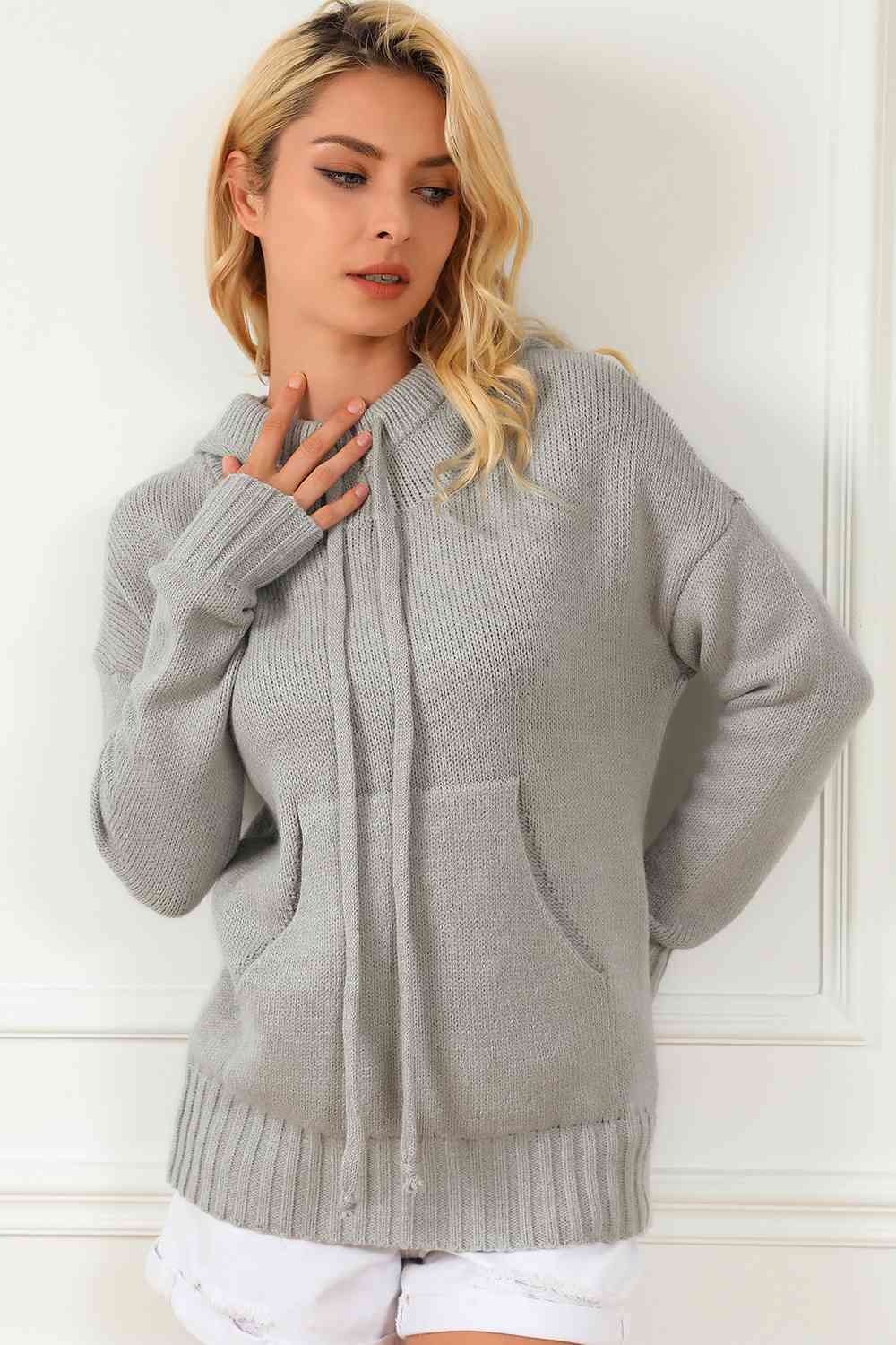 Drawstring Hooded Sweater with Pocket - Flyclothing LLC