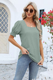 Eyelet Square Neck Short Sleeve T-Shirt - Flyclothing LLC