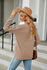 Decorative Button V-Neck Long Sleeve T-Shirt - Flyclothing LLC