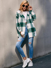 Plaid Dropped Shoulder Hooded Jacket - Flyclothing LLC