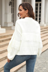 Fringe Trim Open Front Cardigan - Flyclothing LLC