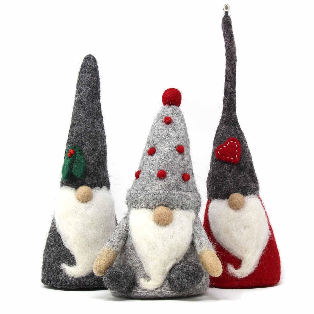 Handcrafted Felt Holiday Winter Gnomes, Set of 3 - Flyclothing LLC