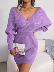 Rib-Knit Dolman Sleeve Sweater Dress - Flyclothing LLC