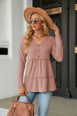 Long Sleeve V-Neck Cable-Knit Blouse - Flyclothing LLC