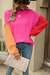 Color Block Round Neck Dropped Shoulder Sweater - Flyclothing LLC