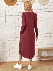 Pocketed Round Neck Long Sleeve Tee Dress - Flyclothing LLC