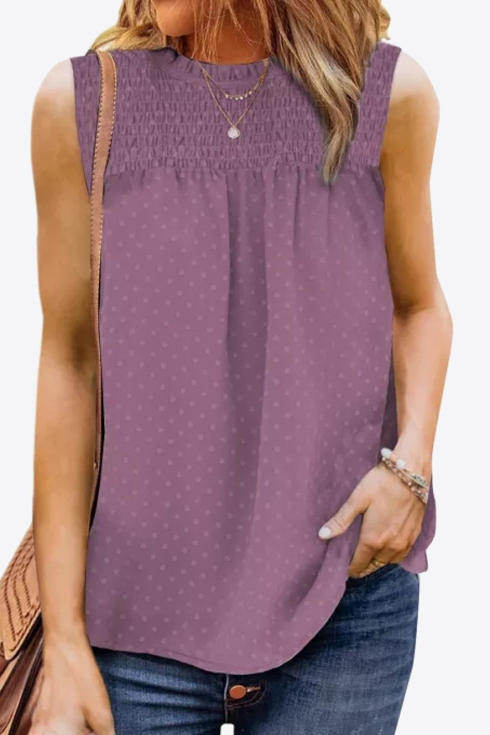 Smocked Tie Back Frill Trim Tank - Flyclothing LLC