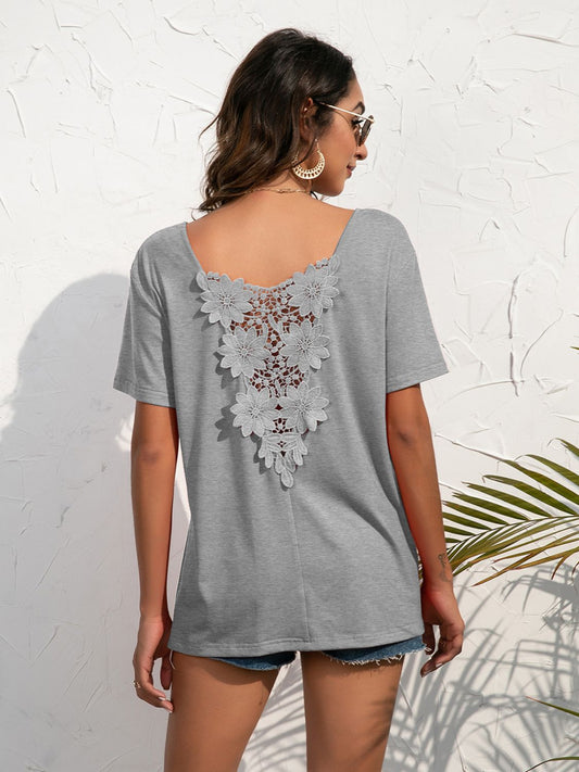 Lace Trim Short Sleeve Top - Flyclothing LLC