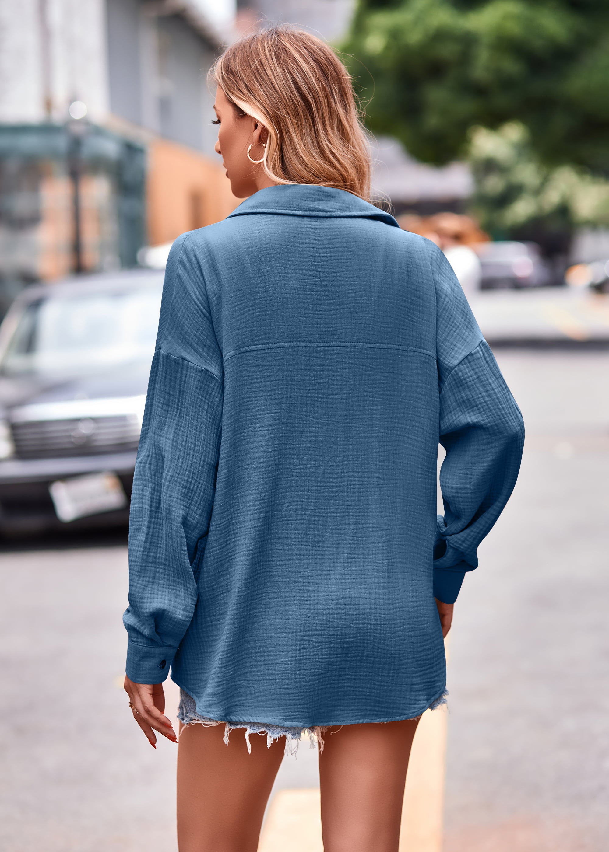 Textured Dropped Shoulder Longline Shirt - Flyclothing LLC