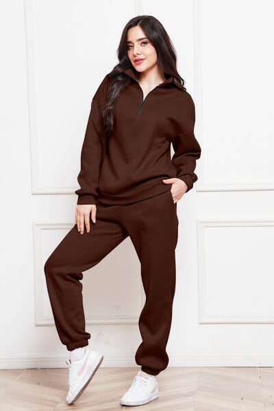 Half Zip Long Sleeve Sweatshirt and Pants Set - Flyclothing LLC