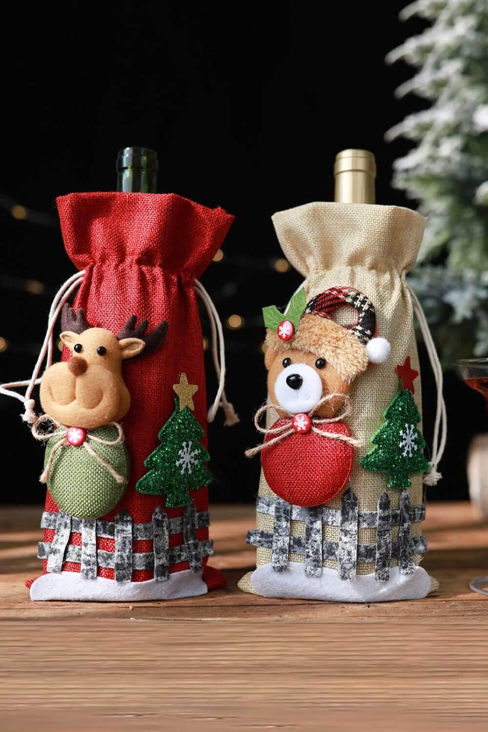 4-Pack Drawstring Christmas Wine Bottle Covers - Flyclothing LLC