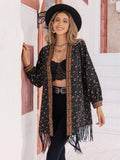 Printed Fringe Detail Cardigan - Trendsi