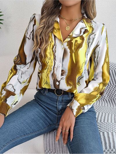 Printed Button Up Long Sleeve Shirt - Flyclothing LLC