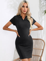 Johnny Collar Short Sleeve Bodycon Dress - Flyclothing LLC