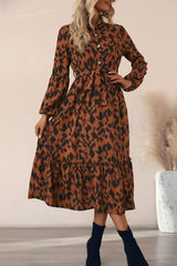 Printed Bubble Sleeve Buttoned Shirt Dress - Flyclothing LLC