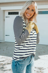 Striped Buttoned Long Sleeve Top - Flyclothing LLC