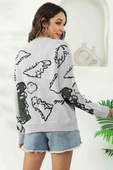 Dinosaur Print Pullover Sweater - Flyclothing LLC