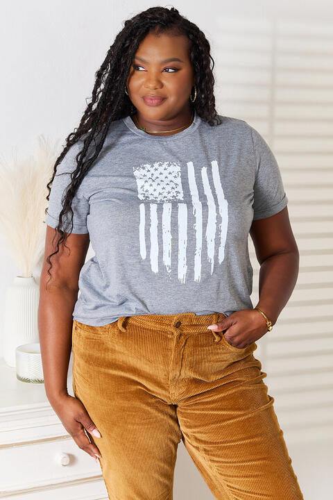 Simply Love US Flag Graphic Cuffed Sleeve T-Shirt - Flyclothing LLC