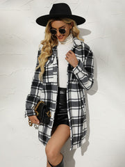 Plaid Collared Longline Coat - Flyclothing LLC