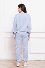 Round Neck Long Sleeve Sweatshirt and Pants Set - Flyclothing LLC