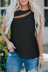 Round Neck Cutout Top - Flyclothing LLC