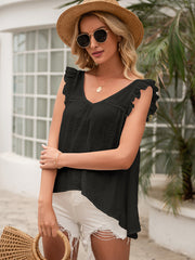 Tie Back V-Neck Ruffled Blouse - Flyclothing LLC