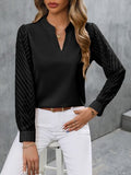 Notched Long Sleeve Blouse - Flyclothing LLC