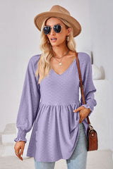 V-Neck Lantern Sleeve Blouse - Flyclothing LLC