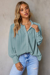 Gathered Detail Puff Sleeve Shirt - Trendsi