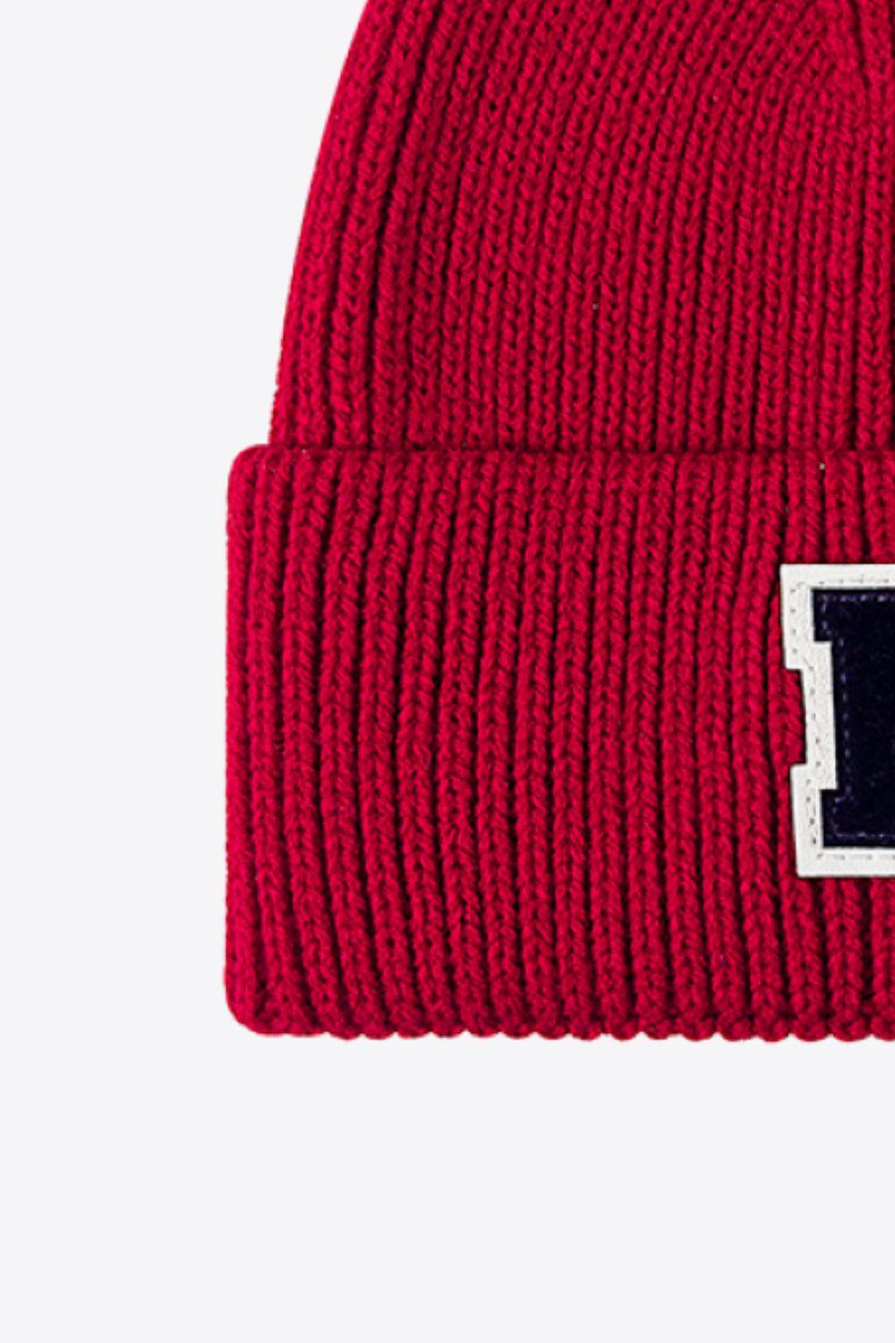 Letter Patch Cuffed Knit Beanie - Flyclothing LLC