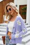 Floral Ribbed Trim Drop Shoulder Cardigan - Flyclothing LLC