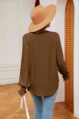 Notched Neck Flounce Sleeve Blouse - Flyclothing LLC