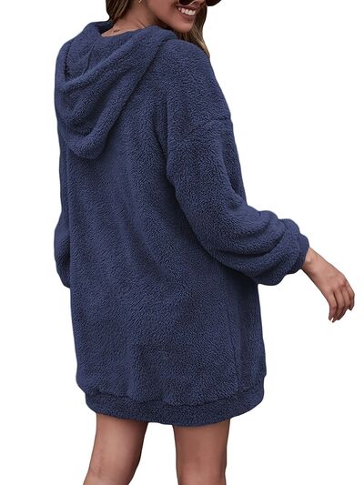 Half Zip Dropped Shoulder Oversized Hoodie - Flyclothing LLC