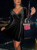 Surplice Raglan Sleeve Mini Dress - Flyclothing LLC