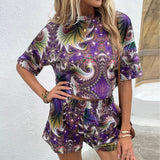 Printed Round Neck Dropped Shoulder Half Sleeve Top and Shorts Set - Flyclothing LLC