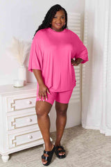 Basic Bae Full Size Soft Rayon Three-Quarter Sleeve Top and Shorts Set - Flyclothing LLC