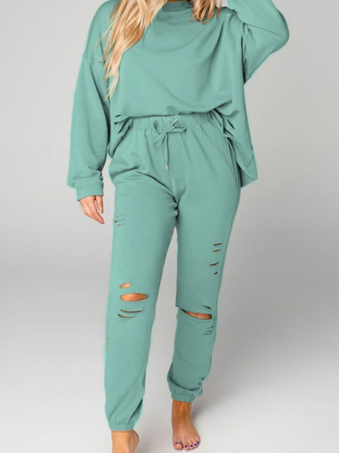 Distressed Sweatshirt and Joggers Set - Flyclothing LLC