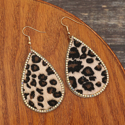 Zircon PU Leopard Teardrop Earrings - Flyclothing LLC