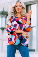 Geometric Flounce Sleeve Blouse - Flyclothing LLC