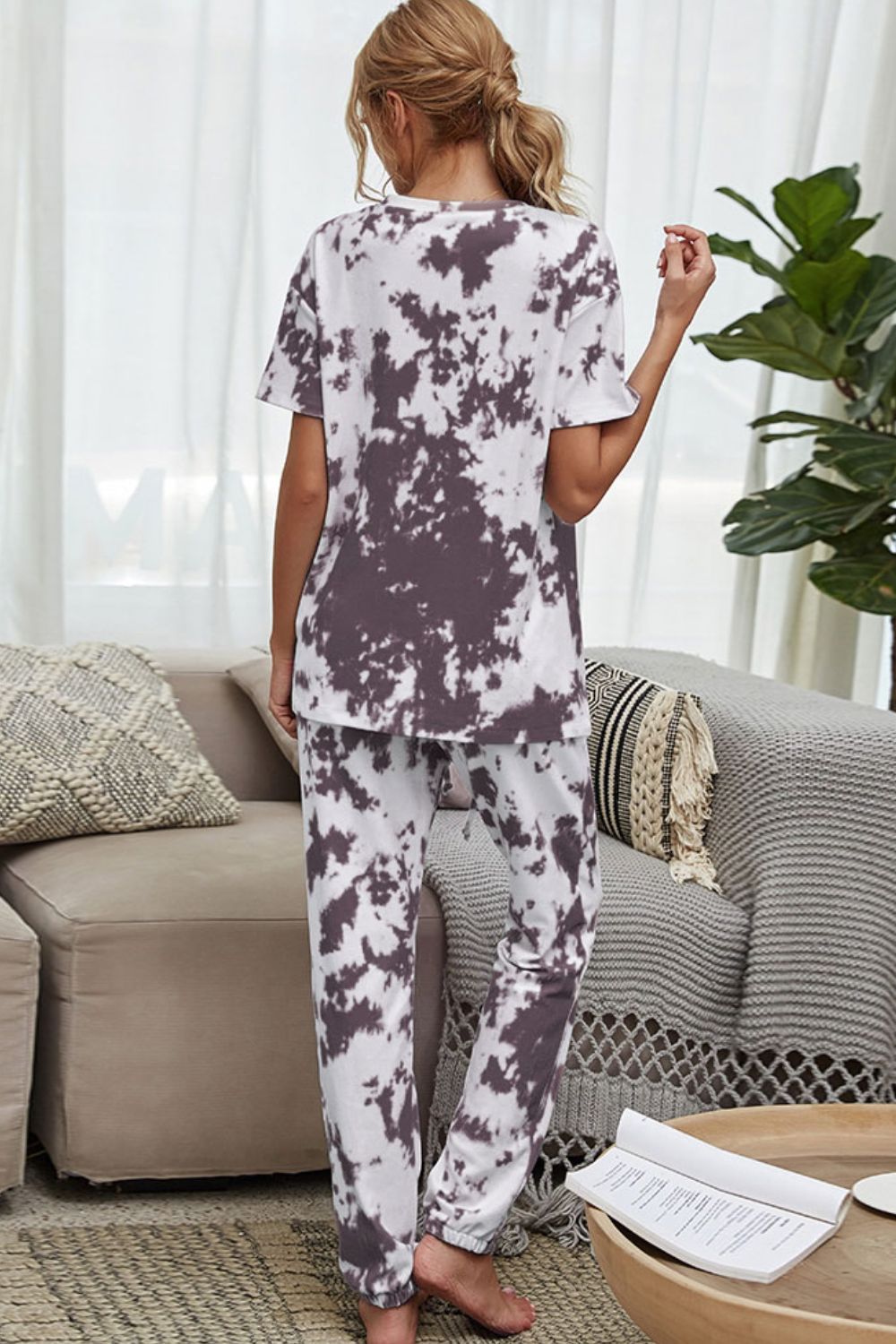 Tie-Dye Tee and Drawstring Waist Joggers Lounge Set - Flyclothing LLC