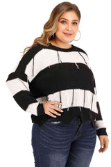 Plus Size Drop Shoulder Color Block Sweater - Flyclothing LLC