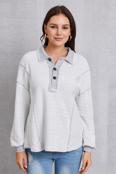 Half Button Dropped Shoulder Sweatshirt - Flyclothing LLC