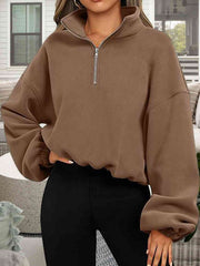 Half-Zip Collared Drop Shoulder Sweatshirt - Flyclothing LLC