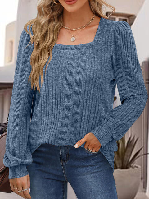 Square Neck Long Sleeve Top - Flyclothing LLC